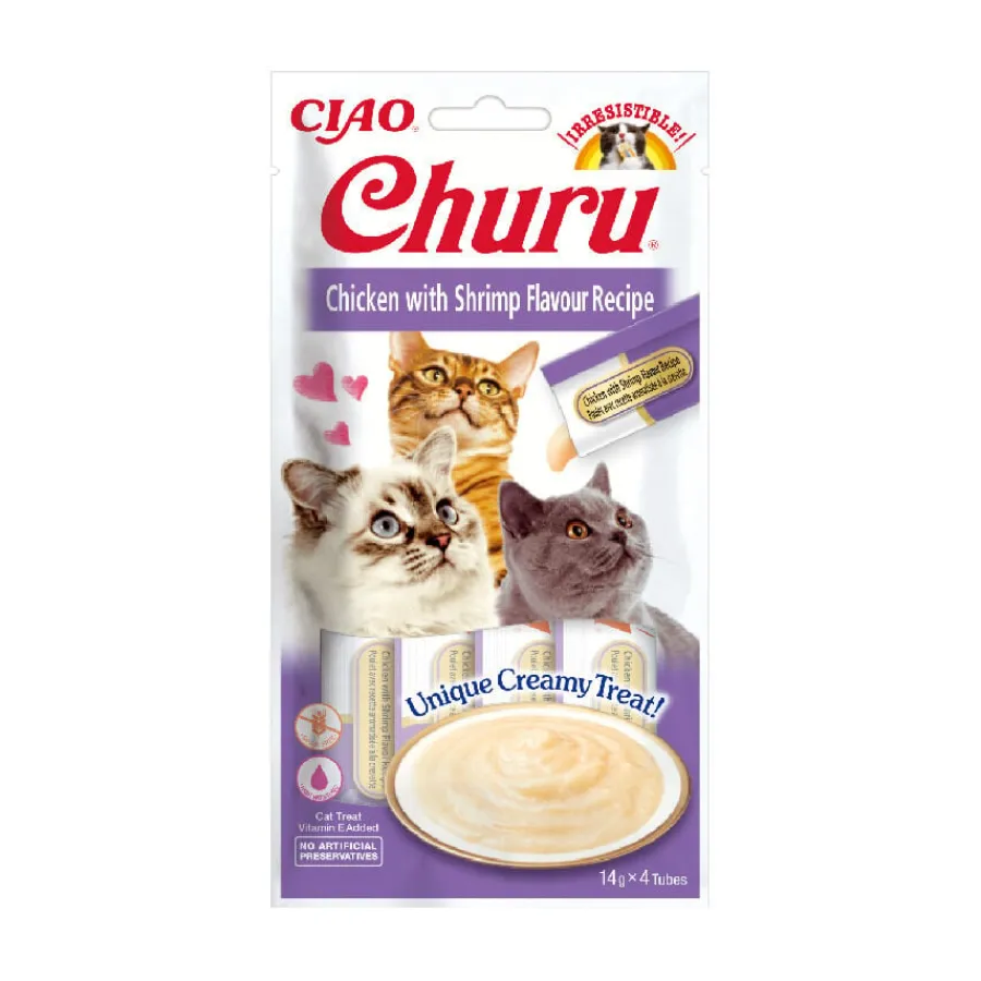 Churu Snack Cremoso de Pollo con Gambas para gatos