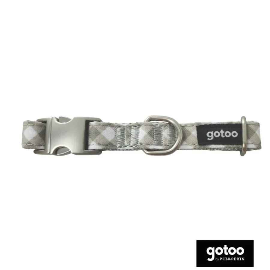 Gotoo Collar estampado cuadro vichy gris para perros