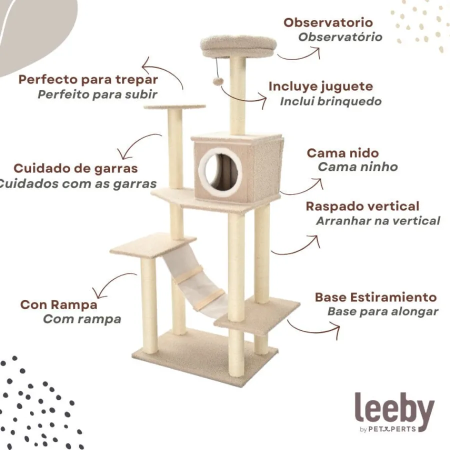 Leeby Boucle Collection Árbol rascador con cama nido y puente para gatos Best