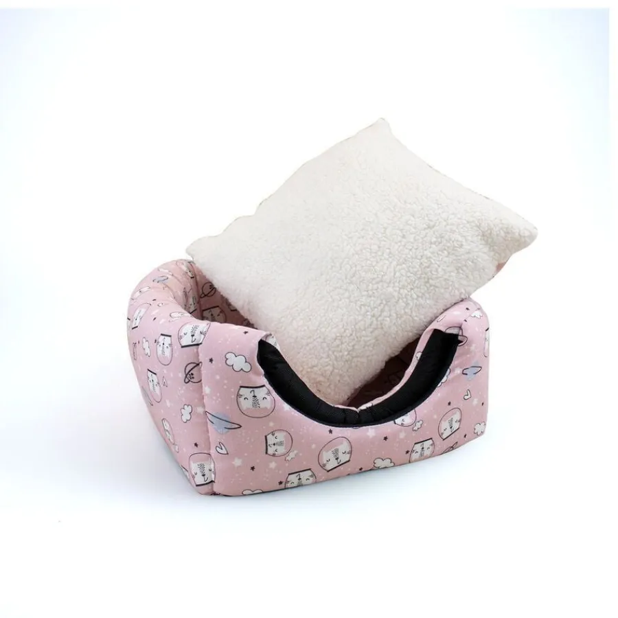 Leeby Cama Cueva Estampado Cómic Rosa para gatos