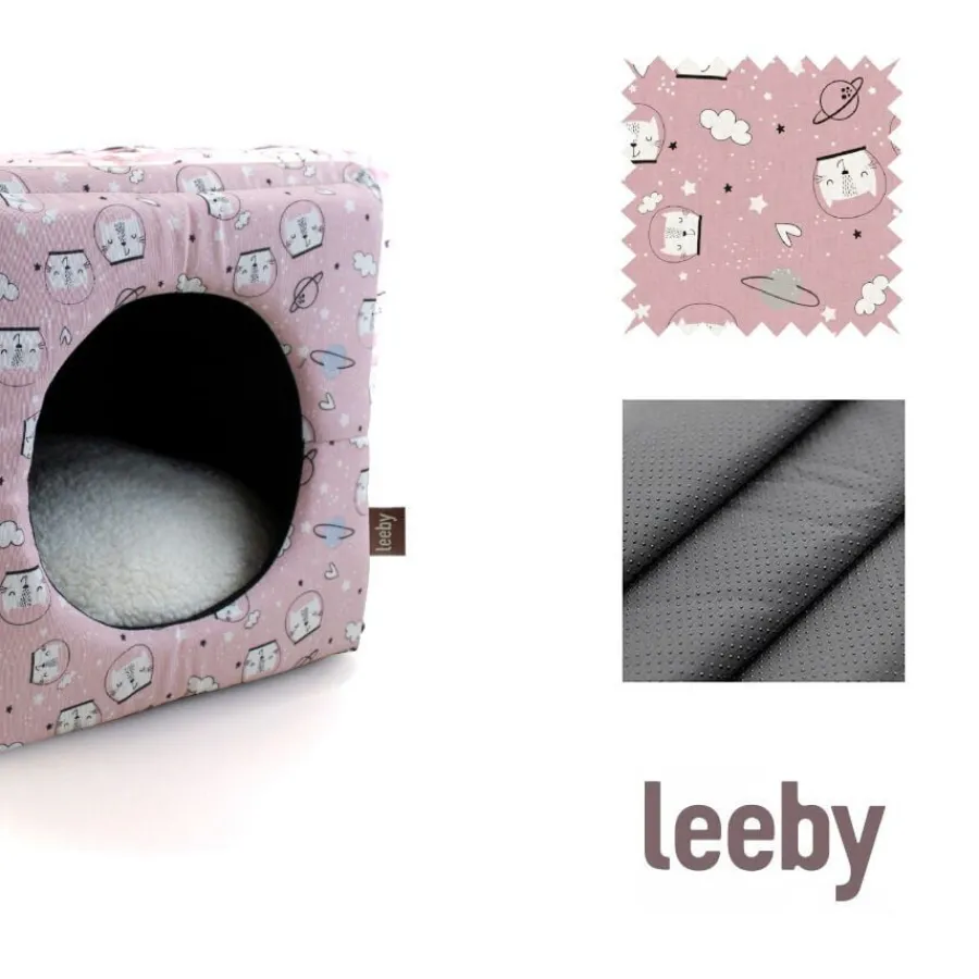 Leeby Cama Cueva Estampado Cómic Rosa para gatos