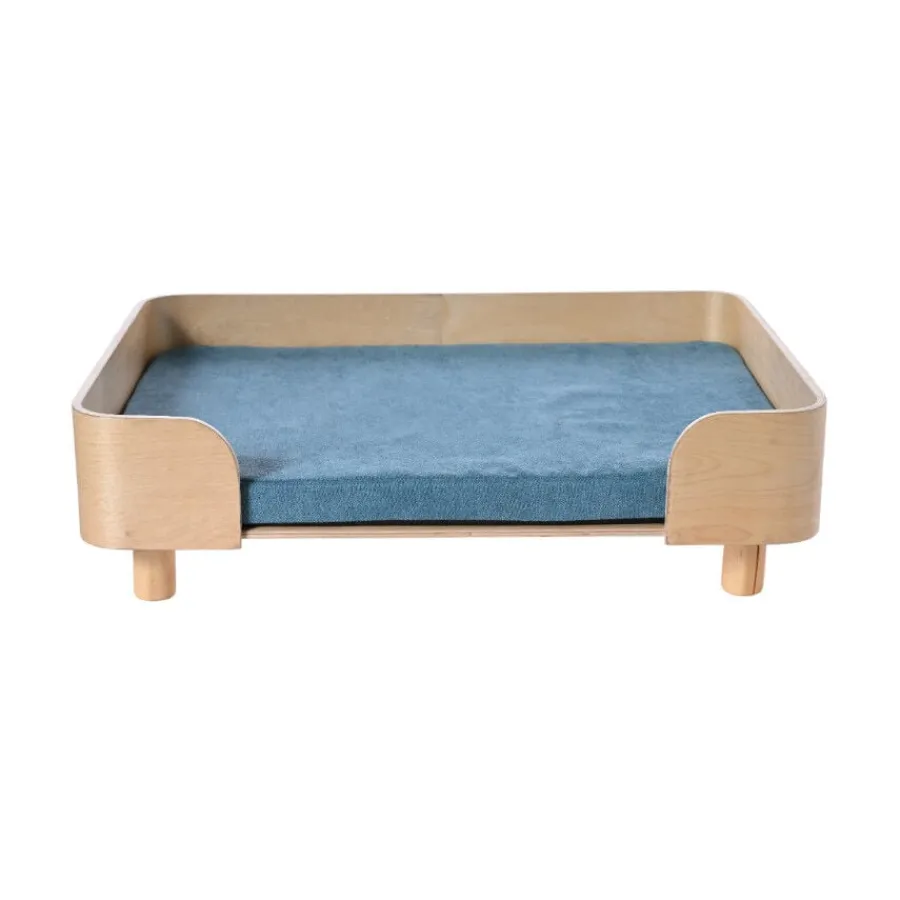 Leeby sofá de madera con colchón azul para perros Outlet