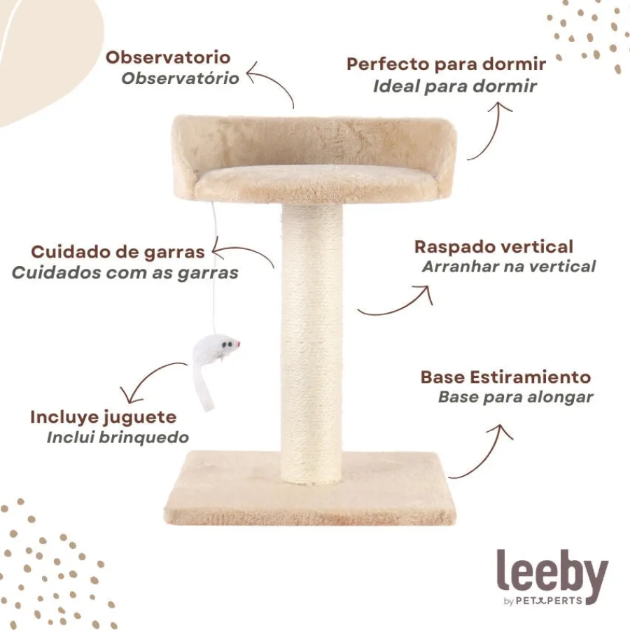 Leeby Tigrou rascador con cama y juguete beige para gatos Outlet