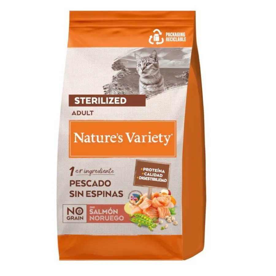 Nature's Variety No Grain Adult Sterilised Salmón Noruego pienso para gatos Hot
