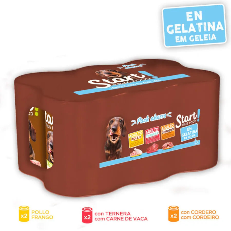 Start ! Adult Pollo, Ternera y Cordero en Gelatina lata para perros Outlet